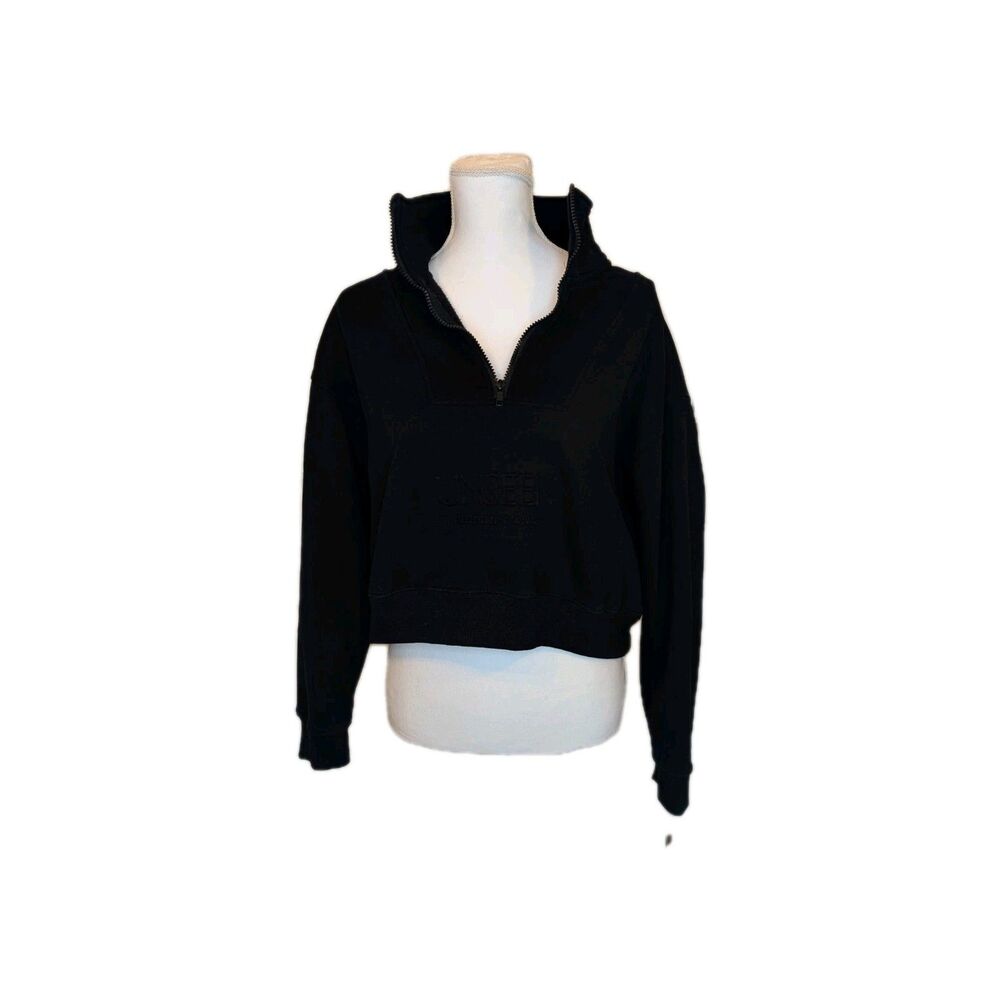 Things Unseen Sweatshirt Woman's Size Medium Black Crop 3/4 Zip Pockets